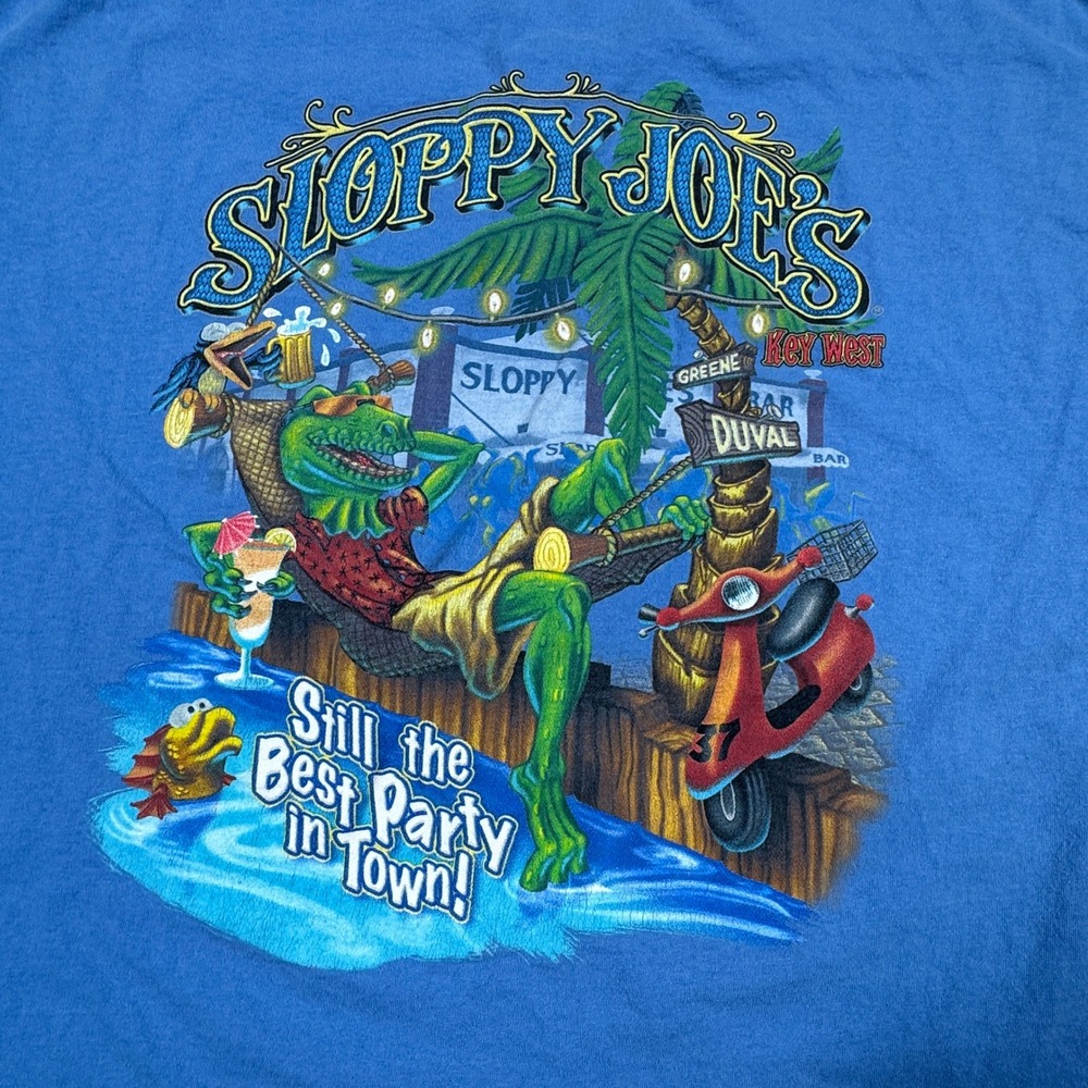 Jerzees Mens‎ T Shirt Sloppy Joes Key West Florida Graphic Blue 2XL Short Sleeve